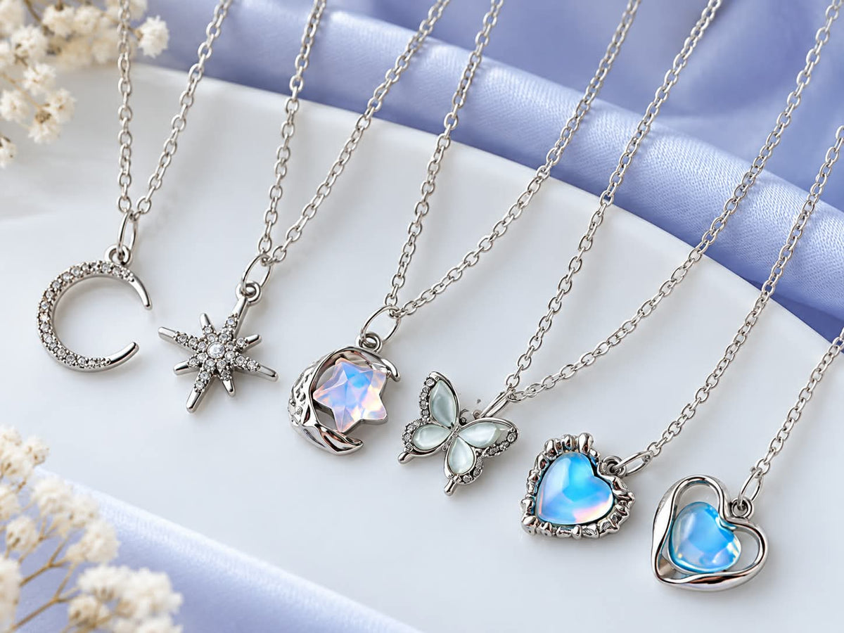 Pack of 6 Trendy Aesthetic Silver AD Charm Pendant Necklaces for Women & Girls πβ¨