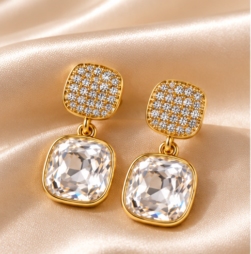 Elegant Gold Crystal Drop Earrings for Women | Sparkling Party & Wedding Jewelry 💎✨
