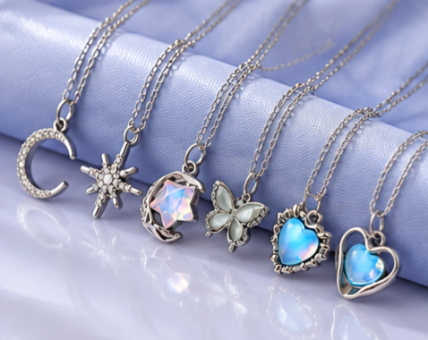 Pack of 6 Trendy Aesthetic Silver AD Charm Pendant Necklaces for Women & Girls 💖✨