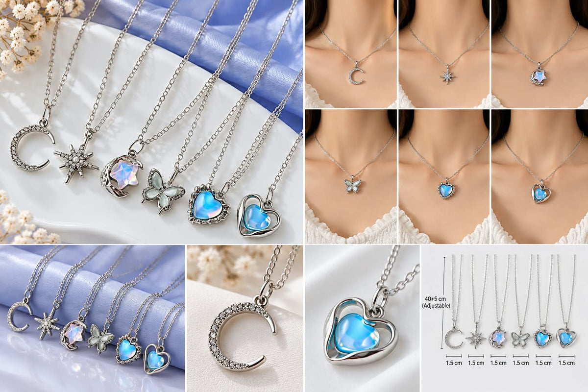 Pack of 6 Trendy Aesthetic Silver AD Charm Pendant Necklaces for Women & Girls 💖✨