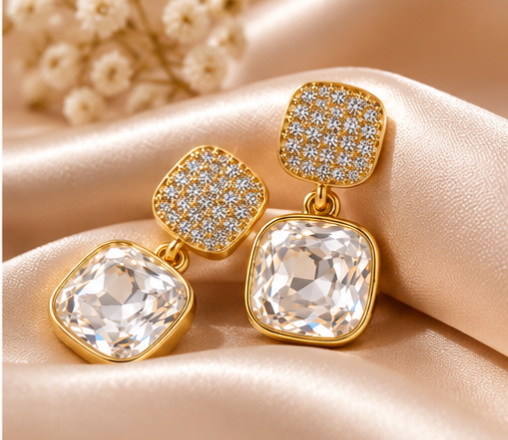 Elegant Gold Crystal Drop Earrings for Women | Sparkling Party & Wedding Jewelry 💎✨