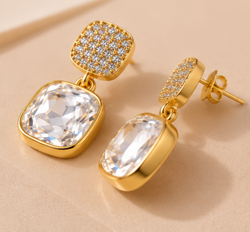 Elegant Gold Crystal Drop Earrings for Women | Sparkling Party & Wedding Jewelry 💎✨