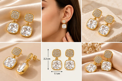 Elegant Gold Crystal Drop Earrings for Women | Sparkling Party & Wedding Jewelry 💎✨